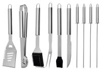 Набор для мангала в кейсе BBQ Tools Set AL-10 10 в 1 43х21х8 см шашлычный комплект из нержавеющей стали для гриля и барбекю в алюминиевом чемодане