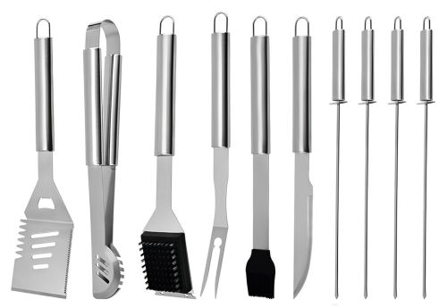 Набор для мангала в кейсе BBQ Tools Set AL-10 10 в 1 43х21х8 см шашлычный комплект из нержавеющей стали для гриля и барбекю в алюминиевом чемодане