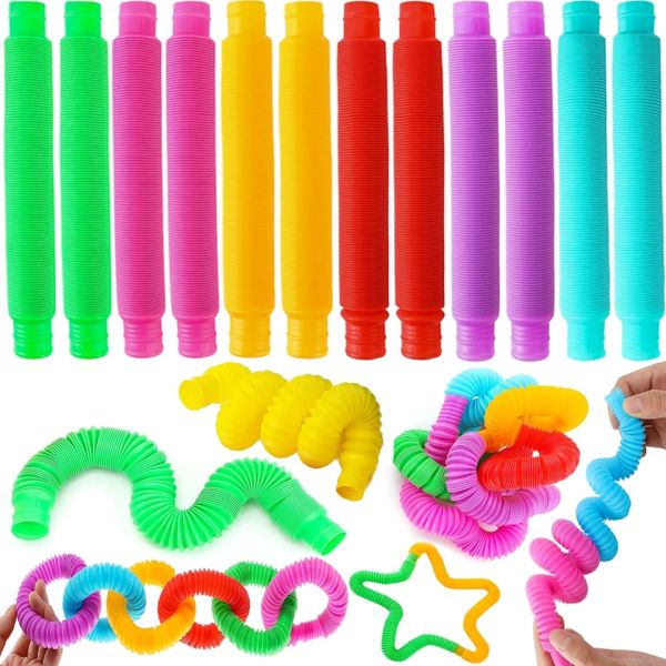 Іграшка антистрес для дітей Fidget Pop Tube набір ручних еластичних гофрованих труб 12 штук для розвитку сенсорної моторики поп туб від 3-х років