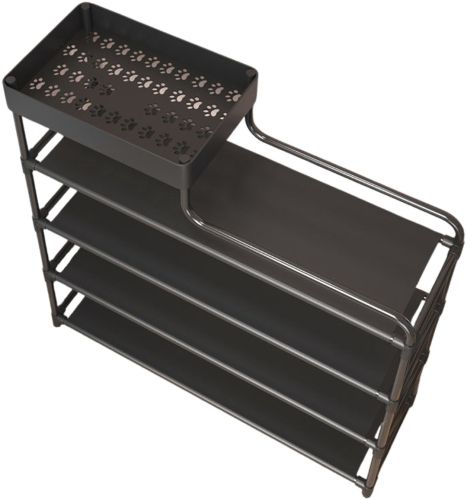 Обувниця з полицею для аксесуарів Araqel Shoe Rack стелаж органайзер для зберігання взуття 60х21х78 см металева стійка на 5 полиць в передпокій Чорна