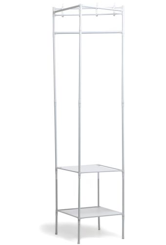 Кутова вішалка для одягу Corner Coat Rack TM2-202 вертикальна стійка з гачками для зберігання речей і двома полицями для взуття 170х43 см White