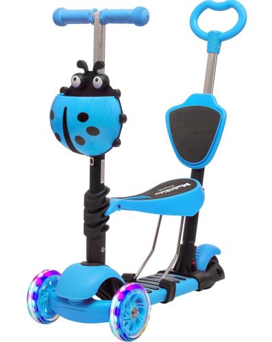 Трехколесный детский самокат беговел Scooter FYS-2864 Blue 5 в 1 со складным сиденьем, родительской ручкой и светящимися колесами для детей Голубой