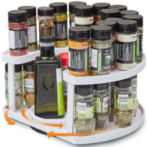 Спецовница Spice Spinner Organizer ZB-918 дворівневий поворотний органайзер полиця для зберігання спецій, підставка стелаж для приправ і соусів