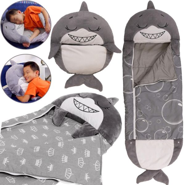 Спальный мешок с подушкой для детей Happy Nappers Акула 3 в 1 детский спальник слипик 130Х50см кокон трансформер подушка игрушка для сна на молнии