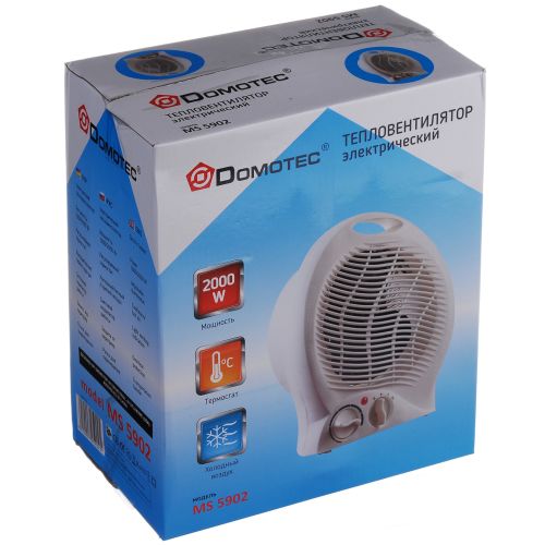 Електричний тепловентилятор Domotec MS-5902 2000W дуйка 3 режими з ручкою, підлоговий обігрівач Домотек MS5902 2000 Вт на 22 кв. м. Білий