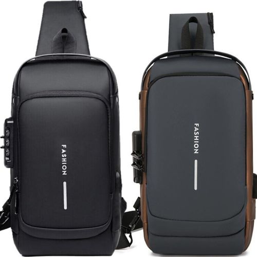 Чоловіча сумка барсетка через плече Weixier X306 з USB-портом для зарядки, нагрудний водонепроникний крос боді рюкзак Fashion з кодовим замком