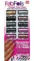 Набір для манікюру і педикюру Fab Foils 13 в 1 комплект перекладної фольги 10 рулонів, Декоративні Слайдери з лаком для дизайну і декору нігтів