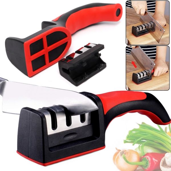 Точилка для кухонних ножів Knife Sharpener RS-168 кухонна Ручна ножеточка з ручкою, настільний верстат на 3 рівня заточування з поліруванням NJ-523