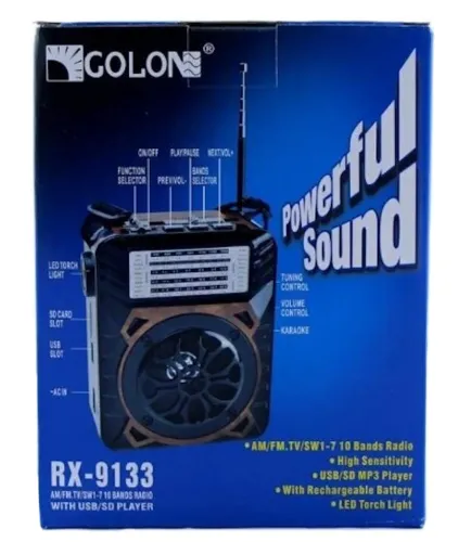 Акумуляторний радіоприймач Golon RX-9133 з ліхтариком і вбудованим плеєром SD, USB, від Мережі з акумулятором, FM радіо приймач Колонка на батарейках