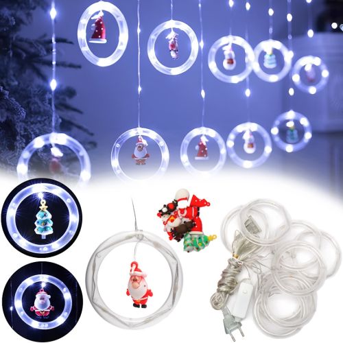 Внутрішня гірлянда штора Xmas фігурки в кільці 3 м 110 LED діодів W, новорічна Світлодіодна холодна Біла гірлянда-Завіса на вікно 3МХ70СМ 220V