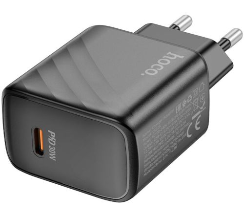 Мережевий зарядний пристрій зарядка Hoco CS22A PD30W на один порт Type-C USB-C, Адаптер живлення блок Хоко для швидкої зарядки телефону Чорний