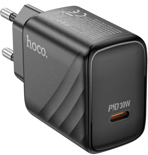Мережевий зарядний пристрій зарядка Hoco CS22A PD30W на один порт Type-C USB-C, Адаптер живлення блок Хоко для швидкої зарядки телефону Чорний