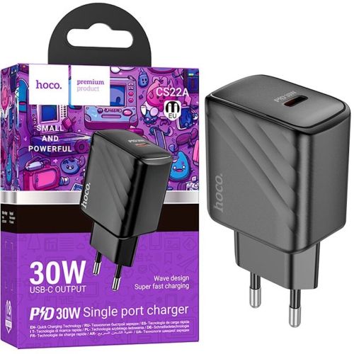 Мережевий зарядний пристрій зарядка Hoco CS22A PD30W на один порт Type-C USB-C, Адаптер живлення блок Хоко для швидкої зарядки телефону Чорний