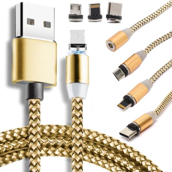 Магнітна зарядка для телефону Hoco X - cable Magnetic 3 в 1 круглий USB кабель micro lightning type-c 1 м шнур з LED підсвічуванням M3 для Android IOS