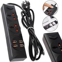 Мережевий подовжувач Power Socket BKL-01 2500W 3.4А на 2 розетки 4 USB 2 м фільтр перенесення з вимикачем для підключення приладів до мережі Чорний