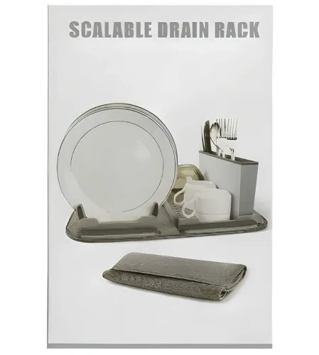 Настільна сушарка для посуду Scalable Drain Rack 0578 кухонний органайзер із піддоном і килимком із мікрофібри для зберігання та сушіння приладів Сірий