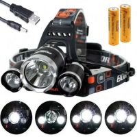 Фонарь налобный фонарик 3 Led Bailong RJ-3000 T6 3 в 1 Светодиодный тройной фонарь аккумуляторный RJ3000 на голову