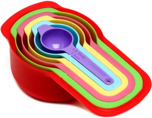 Набір мірних чашок і ложок Measuring Cup комплект 6 штук, пластикові різнокольорові ємності ваги для сухих і рідких інгредієнтів 250 мл