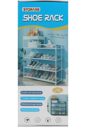 Обувниця з полицею для аксесуарів Araqel Shoe Rack стелаж органайзер для зберігання взуття 60х21х78 см металева стійка на 5 полиць в передпокій Чорна