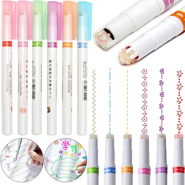 Набір маркерів роликового типу з візерунками Linear Color Pen SH-7008-6 6 квітів комплект різнокольорових фігурних лінерів на водній основі для малювання