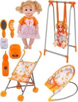 Дитячий набір Baby Play House CS0848-7A Лисички гойдалки шезлонг гойдалка коляска і лялька, Комплект з лялькою і аксесуарами для ляльки та іграшок