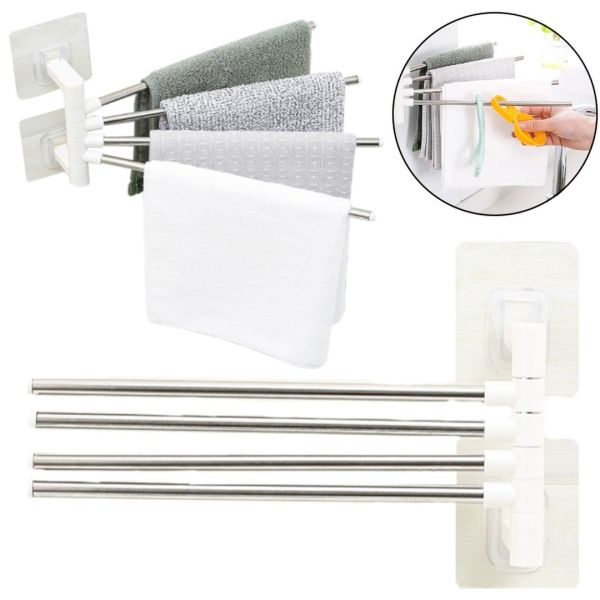 Універсальна настінна рушникосушка тримач для ванної 4-Bar Towel Rack на 4 рушники, Вішалка органайзер для рушників 4 тримачі Білий