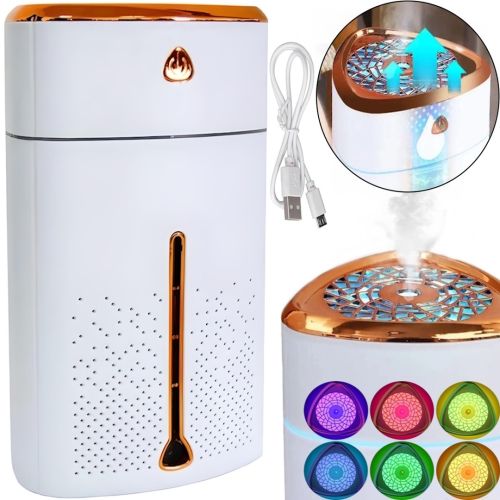 Ультразвуковий зволожувач повітря нічник Happy Home Heavy fog Humidifier з RGB підсвічуванням 1000мл, Аромадифузор міні дифузор від USB біло-золотий