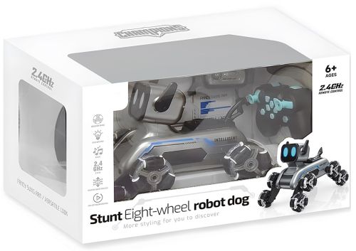 Трюкова собака робот Champions Stunt Robot Dog восьмиколісний щеня зі звуковими і світловими ефектами на радіокеруванні пультом і жестами USB