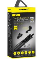 Бездротові Bluetooth навушники з кейсом Awei T5 Black вакуумні навушники-гарнітура з шумозаглушенням і мікрофоном блютуз в чохлі док-станція чорні
