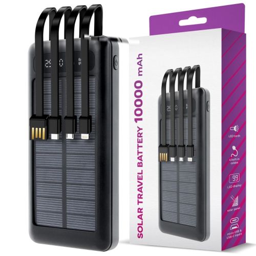 Зарядний пристрій Power bank YM-485 Solar 10000 mAh C набором кабелів 4в1 зовнішній акумулятор на сонячній батареї Type - C MicroUSB Lightning