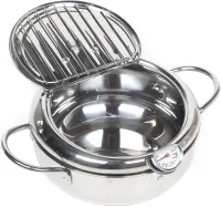 Фритюрниця на плиту Fryer Pot 2,2 л з масляним термометром і піддоном для зливу масла Каструля для фритюру з кришкою з нержавіючої сталі для кухні