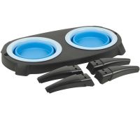 Нековзна подвійна миска Dougez Pet Bowl Set 2 в 1 для їжі і води на складаний підставці для собак і кішок 600мл, годівниця для домашніх тварин