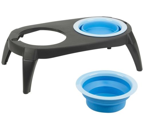 Нековзна подвійна миска Dougez Pet Bowl Set 2 в 1 для їжі і води на складаний підставці для собак і кішок 600мл, годівниця для домашніх тварин