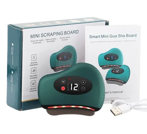 Скребковый массажер для лифтинга лица Scraping Board Gua Sha LY-401, Дренажный вибрационный скребок с подогревом для всего тела на аккумуляторе