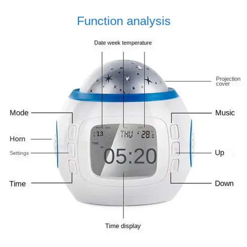 Настольные часы - проектор Music And Starry Sky Calendar 1038 с LED подсветкой, Музыкальный ночник проектор звездного ночного неба светильник Белый