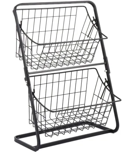 Універсальний дворівневий органайзер полку Storage Rack MZY - 662 для зберігання овочів і фруктів, етажерка Фруктовниця 2 рівня для кухні Чорний
