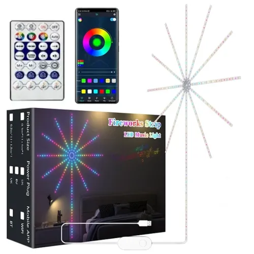 Настінний Світлодіодний світильник феєрверк 28key Kit BT APP LED LIGHT SF-9 з пультом розумна Bluetooth стрічка RGB Smart Firework управління музикою