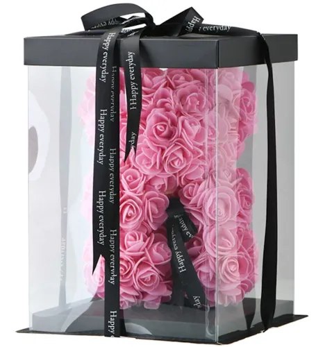 Маленький ведмедик з штучних 3D троянд Teddy Bear de Luxe 25 см Pink, Рожевий ведмідь Тедді