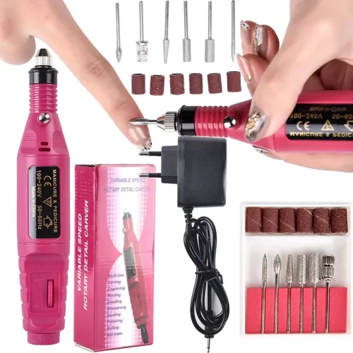 Фрезер-ручка 20000 оборотів/хв Bucos Nail Drill ZS-100 для апаратного манікюру і педикюру фрейзер для полірування 6 в 1, + набір фрез Рожевий