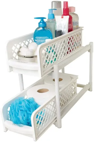 Універсальна стійка органайзер Portable 2 Tier Basket Drawers з висувними ящиками полицями для зберігання ємностей дрібниць полку підставка у ванну