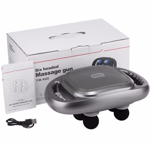 Массажер перкуссионный Massage Gun TosWa YM-K60 для массажа всего тела 6 головок, Ручной аккумуляторный 9 режимов 20 скоростей для мышц и релаксации