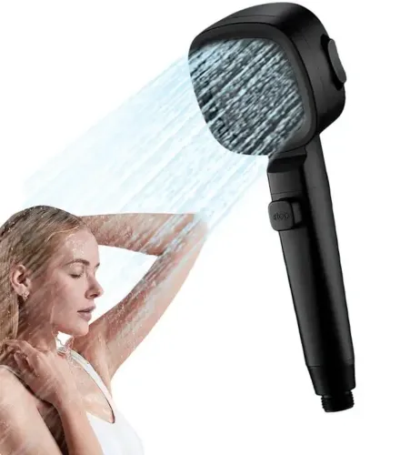 Квадратная насадка высокого давления Water Shower Head RD-3042 4 режима с кнопкой включения для душа, лейка с переключателем и фильтром Черная