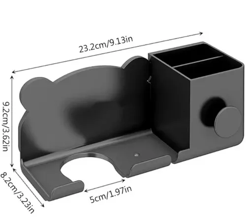 Настінний тримач полку Storage Shelf QJ-996 для фена і штекера з відсіком для зберігання ванного приладдя, Органайзер у ванну на липучці
