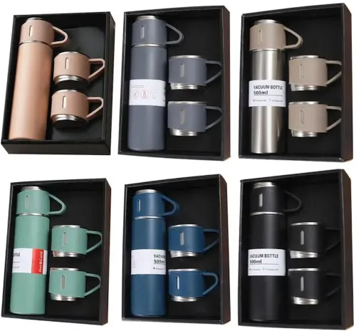 Подарунковий набір термос Vacuum Flask Tea Set з вакуумною ізоляцією 500 мл з 3 кружками Бокс з термокружкой і чашками з нержавіючої сталі