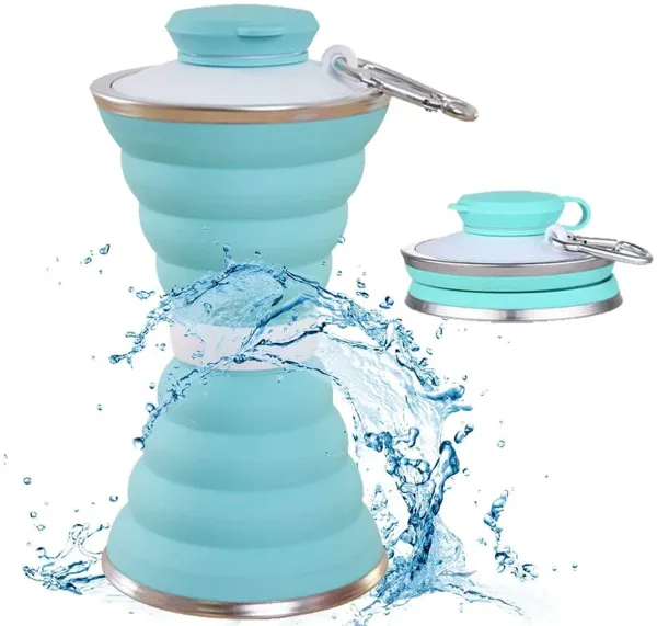 Складна силіконова пляшка Folding travel water cup 9588 0.5 л Бірюзова, Спортивна м'яка пляшка чашка для води