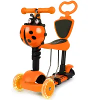 Триколісний дитячий самокат біговел Scooter FYS-2864 Orange 5 в 1 зі складним сидінням, батьківською ручкою і колесами, що світяться Помаранчевий