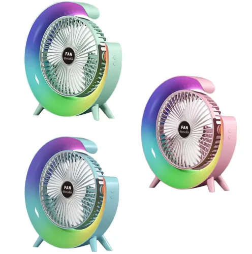 Настільний акумуляторний вентилятор Colorful Desktop Fan FH - 668 зі світлодіодним RGB підсвічуванням 5W, що обертається бездротової охолоджувач повітря