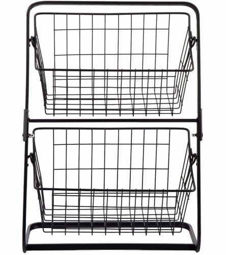 Універсальний дворівневий органайзер полку Storage Rack MZY - 662 для зберігання овочів і фруктів, етажерка Фруктовниця 2 рівня для кухні Чорний