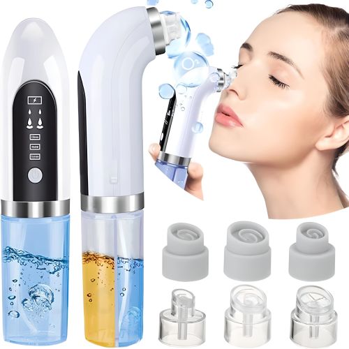 Акумуляторний вакуумний очищувач пір Face Slimmer для вакуумного очищення шкіри обличчя, бездротовий апарат для гидропилинга і пілінгу 6 насадок Білий