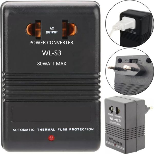 Універсальний понижувальний адаптер перетворювач напруги Wenle WL-S3 2в1 220V-110V 220v-110v конвертер 220В-110В з перемикачем у розетку